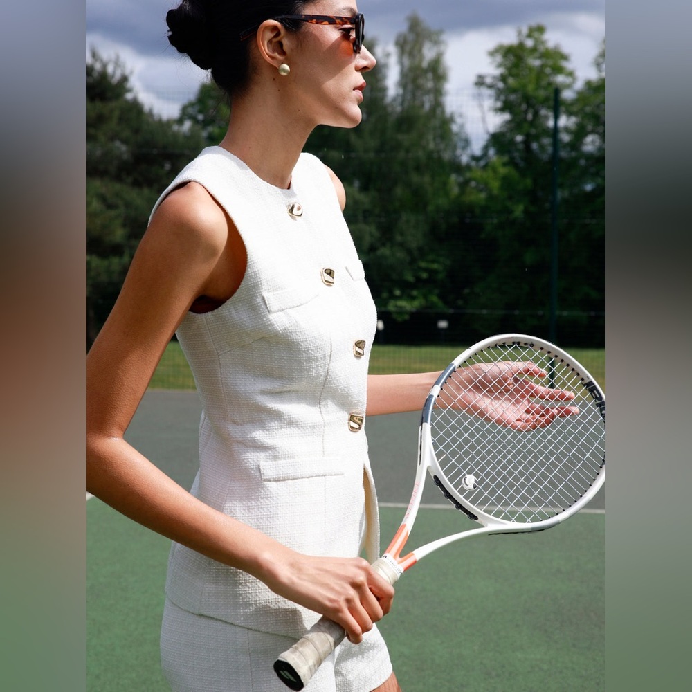 Commense Metal Button Tweed Vest & Shorts Set - Picture 2 of 6